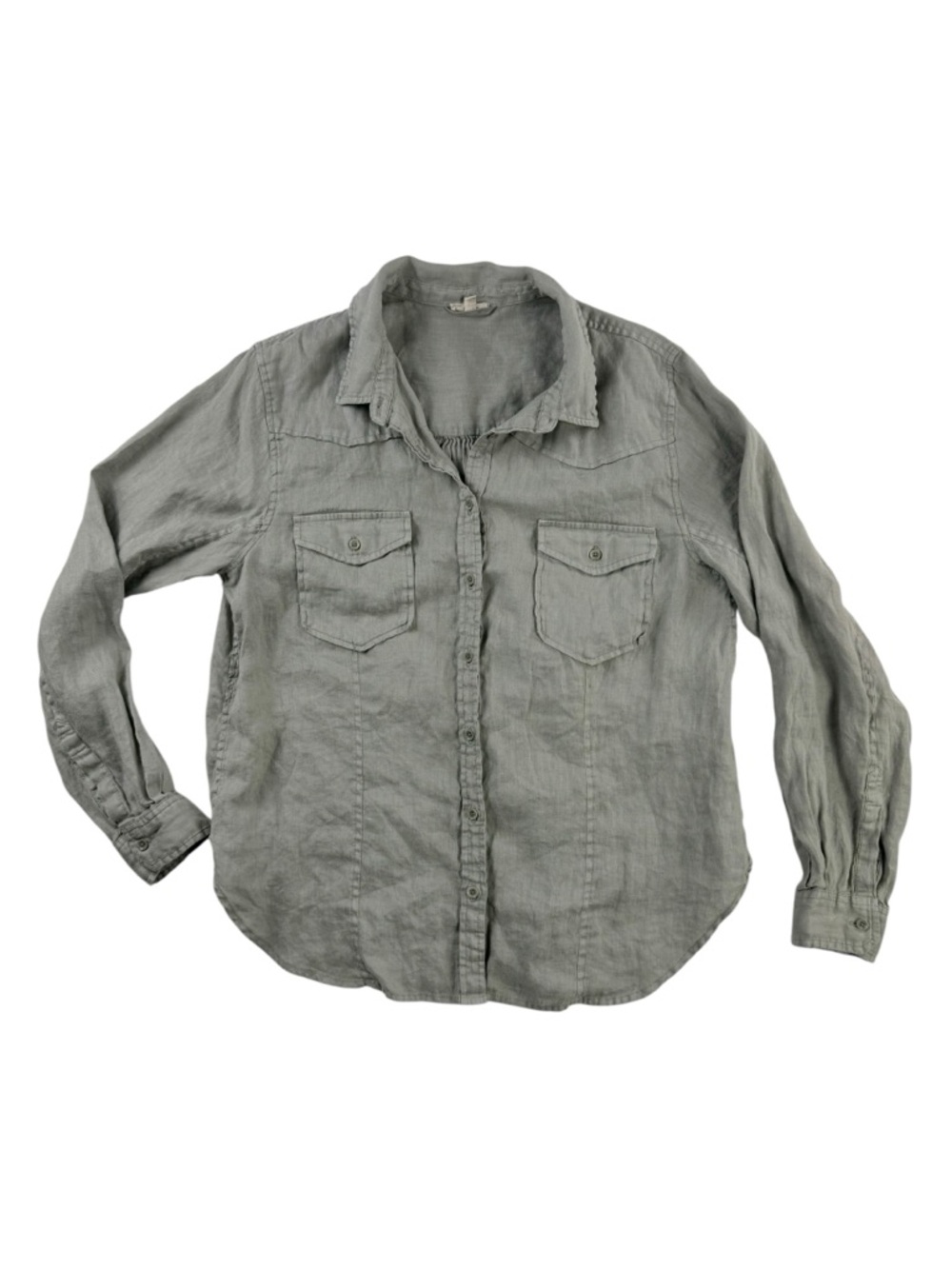 Mary Lawless Lee x Spledid 100% Linen Button Down Olive/Sage Lightweight Top Sm - Picture 3 of 7